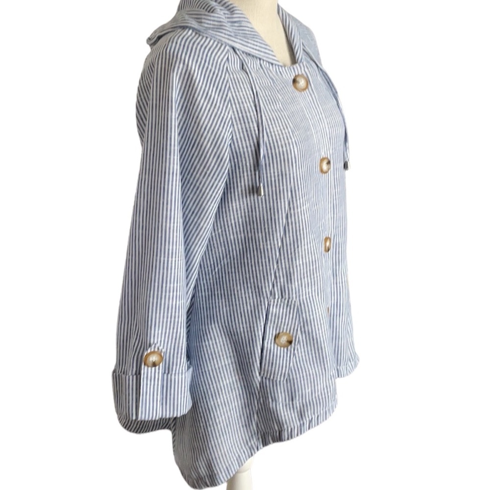 Sigrid Olsen Blue White Pinstripe Hooded Hi/Low Hem Size S - Picture 4 of 11